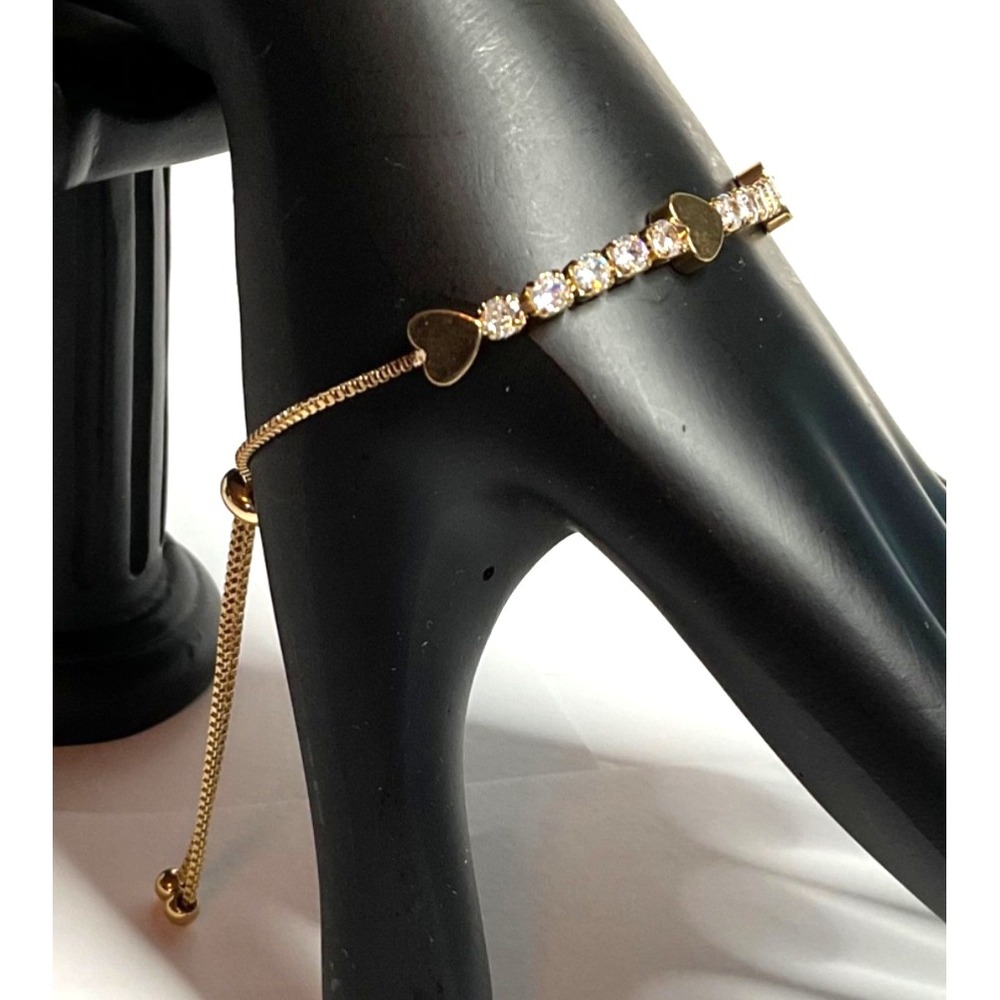 Kirks Folly Bolo Slider Bracelet "Hearts Whisper/Crystal Ice" design Gold-tone